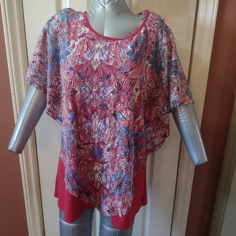 Zac & Rachel woman's size Large double layered poncho style blouse shirt top
